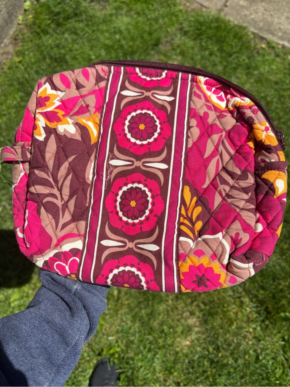 Vera Bradley Quilted Floral Cosmetic Pouch in Pink and Brown